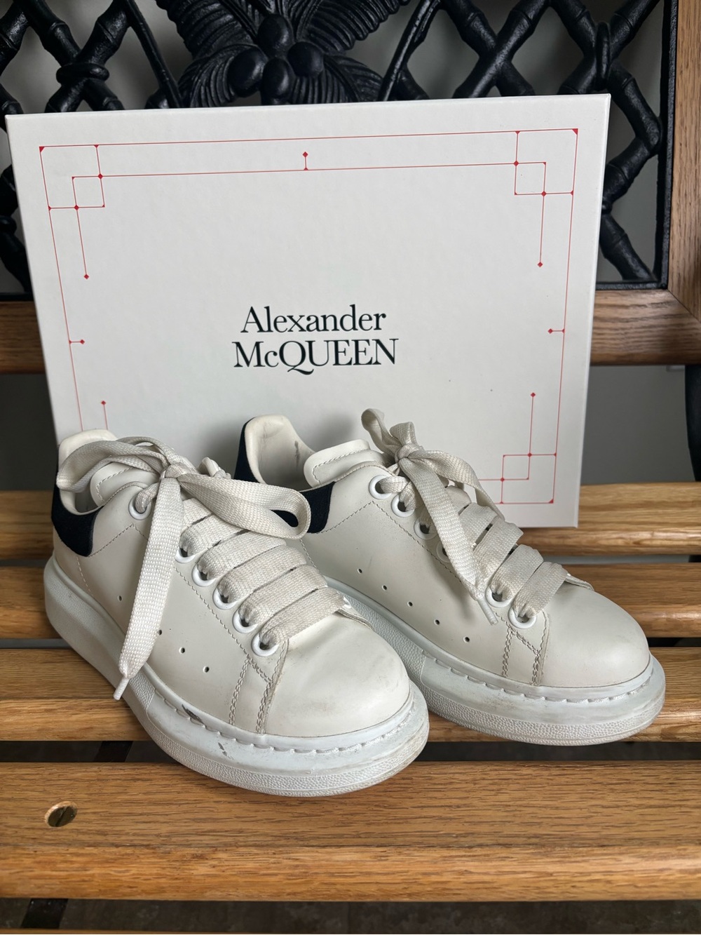 Alexander McQueen White Leather Sneakers with Black Heel Tab